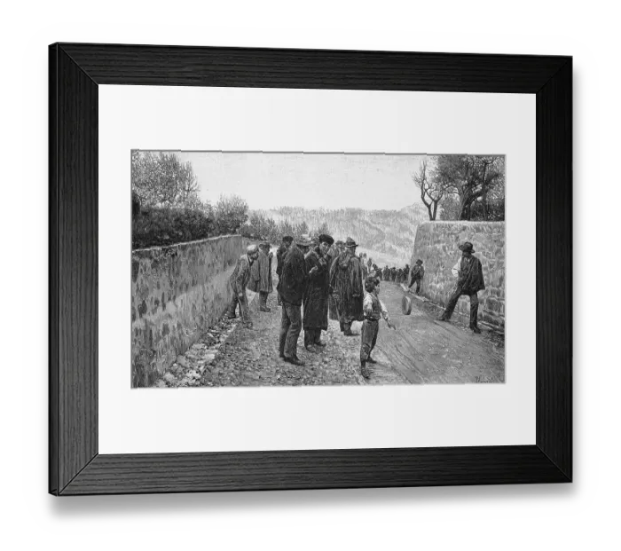 Framed Print : Discus throwing, discus throwing with a throwing disc made of stone, street life in a small town in the area of Rome, Italy, Historical, digital reproduction of an original from the 19th century Framed Print : Discus throwing, discus throwing with a throwing disc made of stone, street life in a small town in the area of Rome, Italy, Historical, digital reproduction of an original from the 19th century