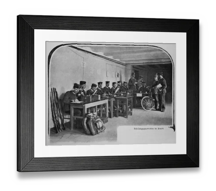 Framed Print : Field telegraph station in operation, telegraph, communication, Germany, 1898, Historic, digital reproduction of an original 19th-century document Framed Print : Field telegraph station in operation, telegraph, communication, Germany, 1898, Historic, digital reproduction of an original 19th-century document
