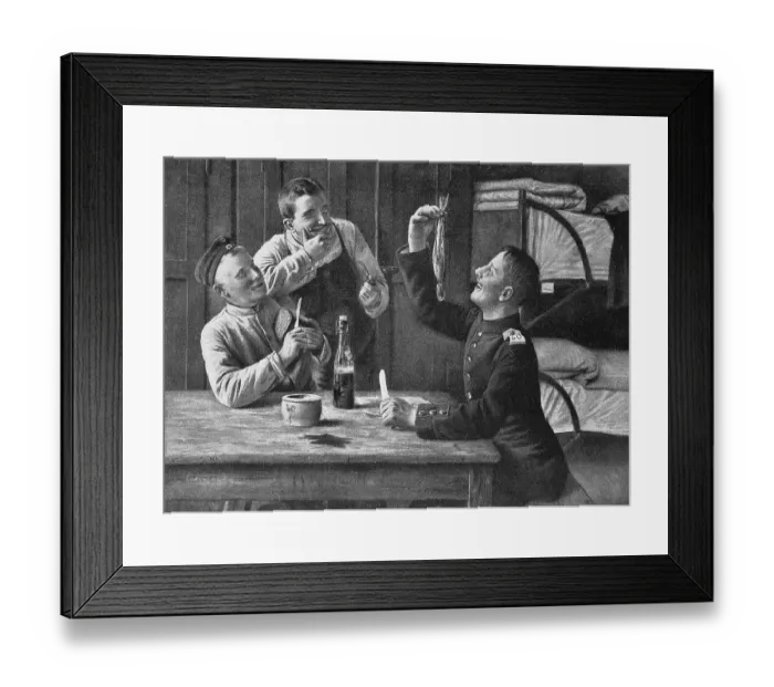 Framed Print : Tidbit, Man in uniform sitting at a table in a barracks room eating a whole herring, Friesland, Germany, Historic, digital reproduction of an original 19th century print Framed Print : Tidbit, Man in uniform sitting at a table in a barracks room eating a whole herring, Friesland, Germany, Historic, digital reproduction of an original 19th century print