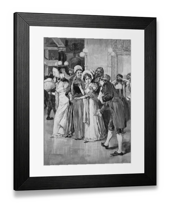 Framed Print : At the first costume ball, young girls are at a costume party for the first time, man asks for a dance, 1876, Germany, Historic, digital reproduction of an original 19th century original Framed Print : At the first costume ball, young girls are at a costume party for the first time, man asks for a dance, 1876, Germany, Historic, digital reproduction of an original 19th century original