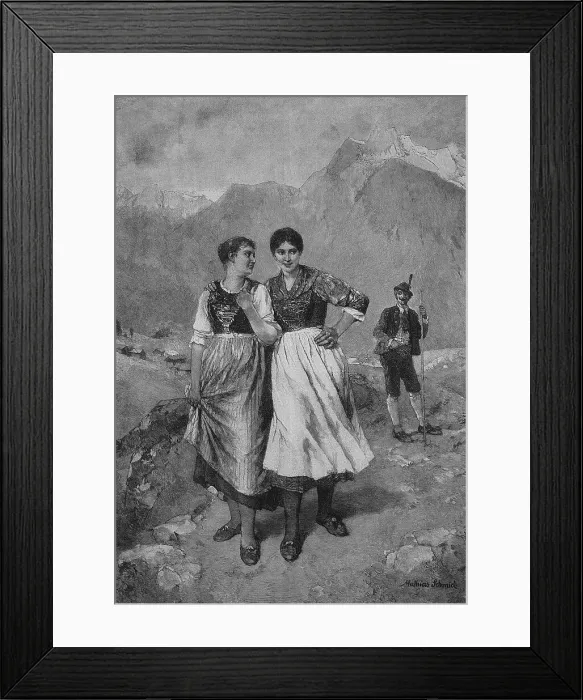 Framed Print : Rebuffed, young man has tried unsuccessfully to strike up a conversation with a young woman, the two woman walk on, Austria, c. 1898, Historic, digital reproduction of an original 19th-century painting, original date unknown Framed Print : Rebuffed, young man has tried unsuccessfully to strike up a conversation with a young woman, the two woman walk on, Austria, c. 1898, Historic, digital reproduction of an original 19th-century painting, original date unknown