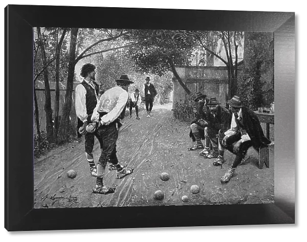 Men playing Boccia, Boccia game, France, c. 1898, Historic, digital reproduction of an original 19th-century artwork, original date unknown