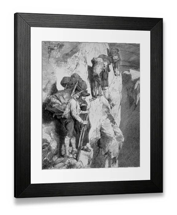 Framed Print : Smugglers on the March through the Mountains, Austria, Historic, digital reproduction of an original 19th-century original
