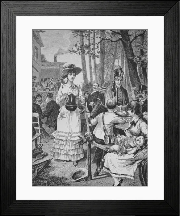 Framed Print : Scene in the Berlin Coffee Garden, 1888, distinguished society, Germany, Historic, digital reproduction of an original 19th-century original Framed Print : Scene in the Berlin Coffee Garden, 1888, distinguished society, Germany, Historic, digital reproduction of an original 19th-century original