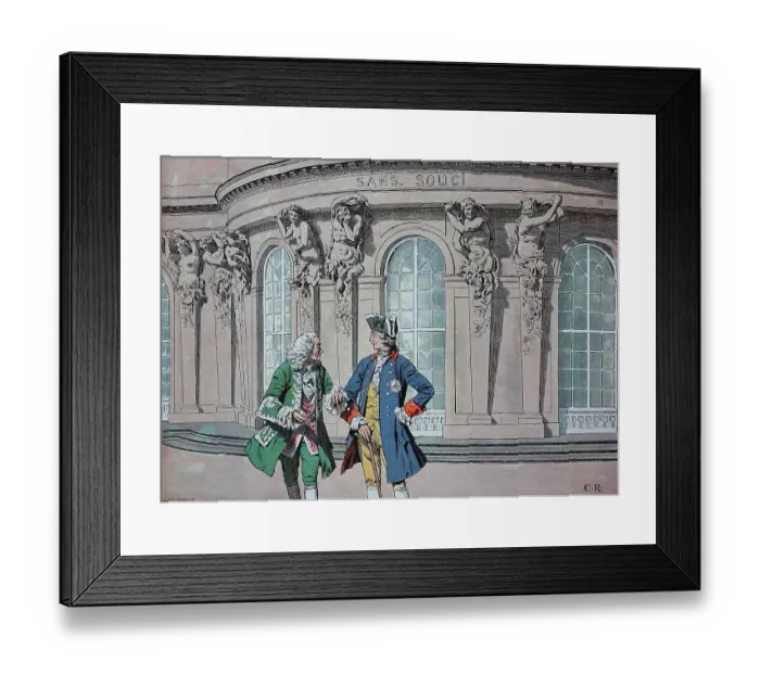 Framed Print : Frederick the Great, Frederick II 1712-1786 and Voltaire in Sanssouci, Potsdam, Germany, Historic, digital reproduction of an original 19th-century painting