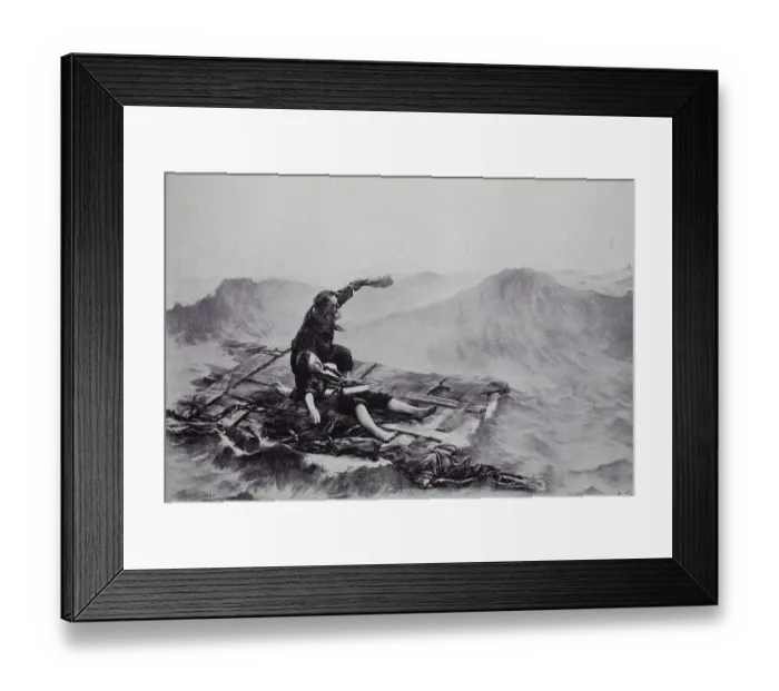 Framed Print : Castaways in the greatest distress on a makeshift raft, danger, North Sea, 1881, Germany Framed Print : Castaways in the greatest distress on a makeshift raft, danger, North Sea, 1881, Germany