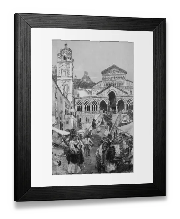 Framed Print : Market scene in Amalfi, Italy, in front of the cathedral, Historical, digital reproduction of an original from the 19th century Framed Print : Market scene in Amalfi, Italy, in front of the cathedral, Historical, digital reproduction of an original from the 19th century