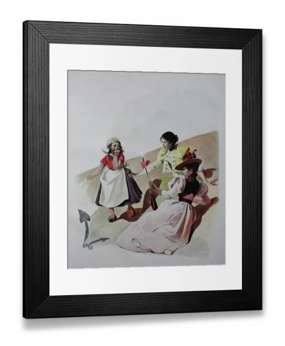 Framed Print : Summer holidaymakers in the dunes at the North Sea, Germany, reproduction of an original 19th century painting, digitally improved Framed Print : Summer holidaymakers in the dunes at the North Sea, Germany, reproduction of an original 19th century painting, digitally improved
