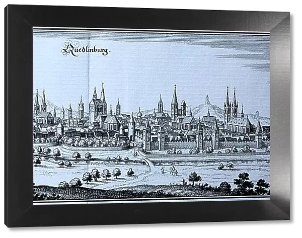 Quedlinburg in the Middle Ages, Saxony-Anhalt, Germany, Historical, digital reproduction of an original from the 19th century