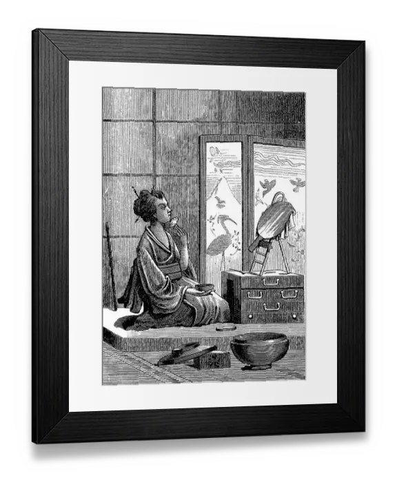 Framed Print : Girl at morning toilet, 1870, Japan