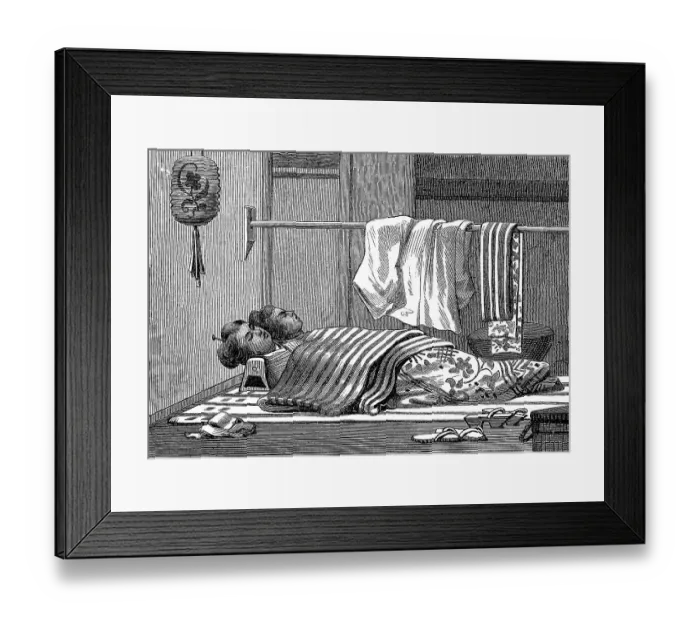 Framed Print : Couple in a Japanese Bedroom, 1870, Japan, Historic, digital reproduction of an original 19th-century painting Framed Print : Couple in a Japanese Bedroom, 1870, Japan, Historic, digital reproduction of an original 19th-century painting
