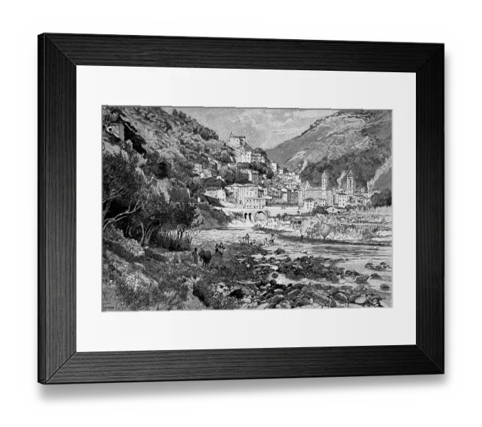 Framed Print : View of Badalucco, a northern Italian municipality in the Liguria region, 1860, Italy Framed Print : View of Badalucco, a northern Italian municipality in the Liguria region, 1860, Italy