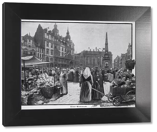 Weekly market in Bonn, Germany, c. 1898, Historic, digital reproduction of an original 19th-century image, original date unknown