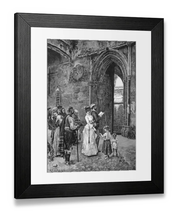 Framed Print : Beggars in Toledo, Spain, beggars ask the rich cultural travellers for alms, Historic, digital reproduction of an original 19th century painting, original date unknown Framed Print : Beggars in Toledo, Spain, beggars ask the rich cultural travellers for alms, Historic, digital reproduction of an original 19th century painting, original date unknown