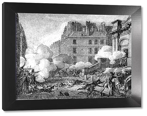French Revolution, Conclusion of the Convention, Fight at the Church of St. Roch on 5 October 1795, Paris, France, Historic, digital reproduction of an original 19th-century artwork