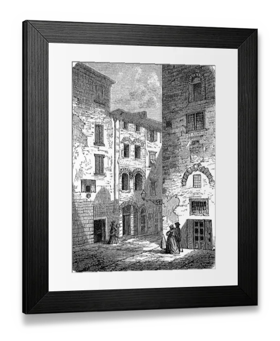 Framed Print : The Birthplace of Dante Alighieri in Florence, Italy, Illustration from 1885, Historic, Digital Reproduction of an Original 19th century Artwork