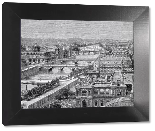 The Bridges of Paris over the Seine in 1887, France, Historic, Digital Reproduction of an Original 19th century Artwork