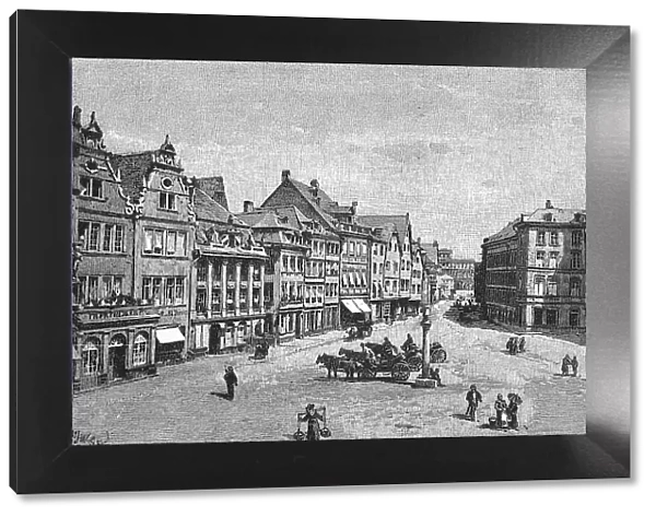 Market Square and Porta Nigra in Trier, Germany, 19th century, Historic, digitally improved reproduction of an original from the 19th century, digital reproduction of an original from the 19th century