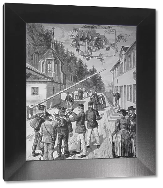 Wine counterfeiter disguised as excursionist caught at the Bavarian border near Kufstein, Germany, Schuggler, Historic, digital reproduction of an original 19th-century original