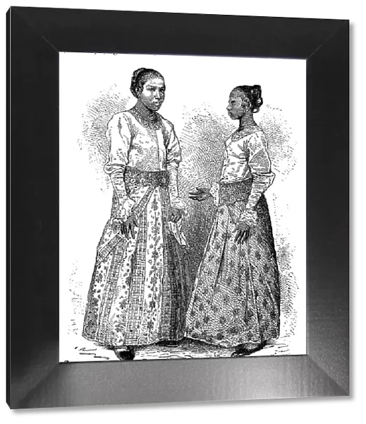 Costume of the Sinhalese, Women, Sri Lanka, in 1880, Historic, digital reproduction of an original 19th century pattern