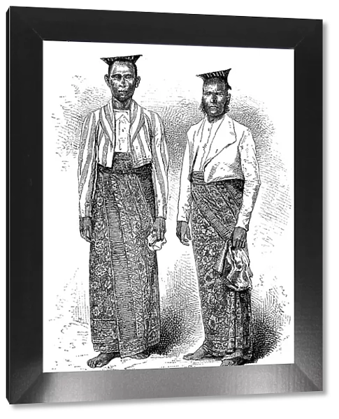 Costume of the Sinhalese, Men, Sri Lanka, in 1880, Historic, digital reproduction of an original 19th century pattern