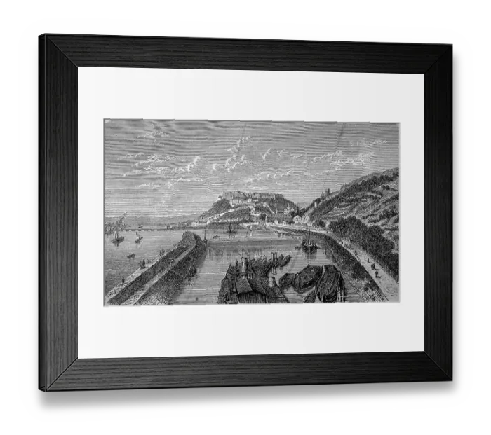 Framed Print : Fortress and town of Ehrenbreitstein near Koblenz, Rhineland-Palatinate, Germany, in 1880, Historic, digital reproduction of an original 19th-century image Framed Print : Fortress and town of Ehrenbreitstein near Koblenz, Rhineland-Palatinate, Germany, in 1880, Historic, digital reproduction of an original 19th-century image