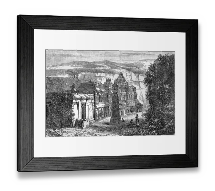 Framed Print : Ellora, Caves and Temples, Maharastra State, India, in 1880, Historic, digital reproduction of an original 19th-century artwork