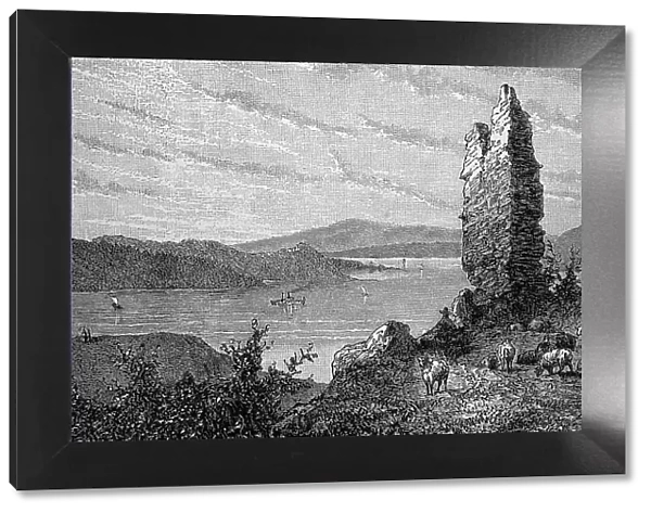 Lake Champlain, Lake Champlain, the ninth largest inland body of water in the United States, USA, in 1880, Historical, digital reproduction of an original 19th century artwork
