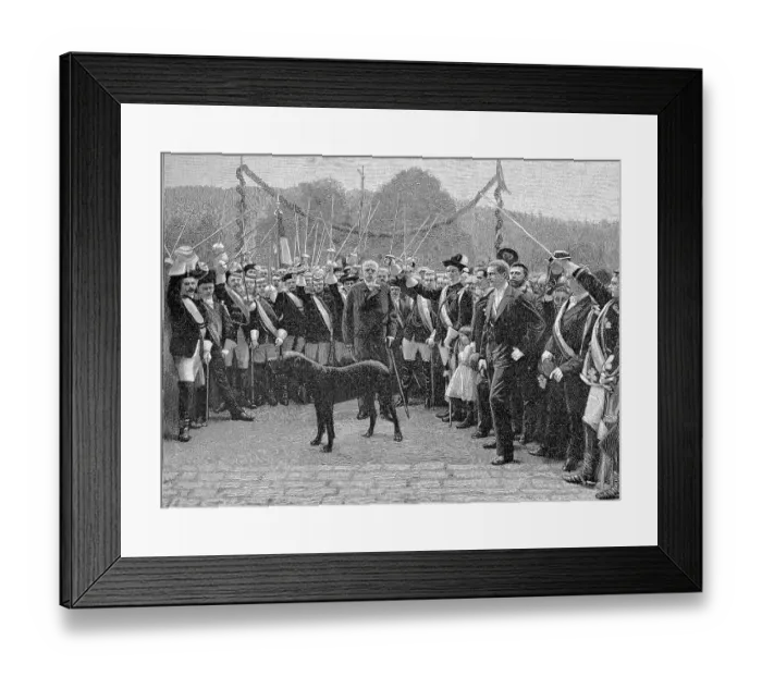 Framed Print : Ovation for Prince Bismarck on the occasion of the presentation of the silver jug of honour in Kissingen, Germany, Historic, digital reproduction of an original from the 19th century Framed Print : Ovation for Prince Bismarck on the occasion of the presentation of the silver jug of honour in Kissingen, Germany, Historic, digital reproduction of an original from the 19th century