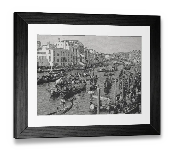Framed Print : Rowing competition of the gondoliers on the Grand Canal in Venice, Italy, Historic, digital reproduction of an original 19th-century master Framed Print : Rowing competition of the gondoliers on the Grand Canal in Venice, Italy, Historic, digital reproduction of an original 19th-century master