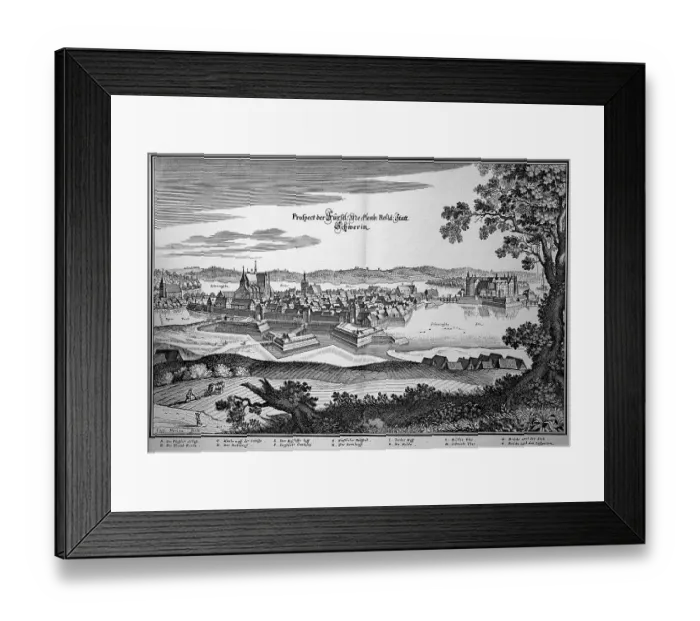 Framed Print : Schwerin in the Middle Ages, Mecklenburg-Western Pomerania, Germany, Historical, digital reproduction of an original from the 19th century, original date unknown Framed Print : Schwerin in the Middle Ages, Mecklenburg-Western Pomerania, Germany, Historical, digital reproduction of an original from the 19th century, original date unknown