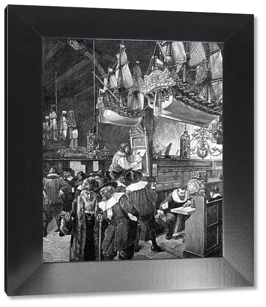 In the house of the old boatmen's society at Luebeck, Germany, 1900, Over the years, the boatmen's society added tasks such as issuing ship's passports, guarding the harbour and advising the senate through the seafaring knowledge of its brothers