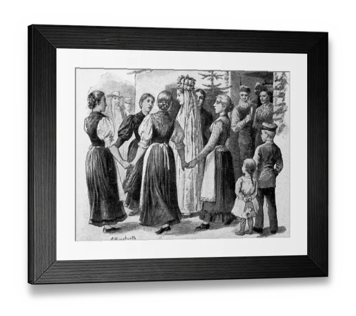 Framed Print : Whitsun Bride in the Thuringian Forest, Germany, Whitsun customs, Historical, digital reproduction of an original 19th century template, original date not known Framed Print : Whitsun Bride in the Thuringian Forest, Germany, Whitsun customs, Historical, digital reproduction of an original 19th century template, original date not known
