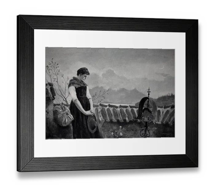 Framed Print : In the world now alone, mourning woman stands in the cemetery in front of the grave of her deceased man, Austria, 1898, Historic, digital reproduction of an original 19th century original, original date unknown Framed Print : In the world now alone, mourning woman stands in the cemetery in front of the grave of her deceased man, Austria, 1898, Historic, digital reproduction of an original 19th century original, original date unknown