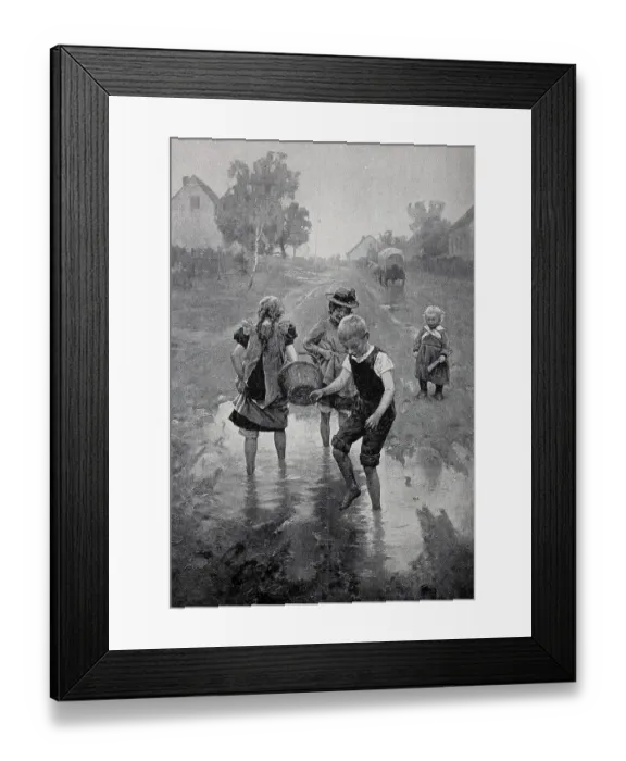 Framed Print : On the village street, children playing in the puddles, Germany, 1898, Historic, digital reproduction of an original 19th century painting, original date not known Framed Print : On the village street, children playing in the puddles, Germany, 1898, Historic, digital reproduction of an original 19th century painting, original date not known