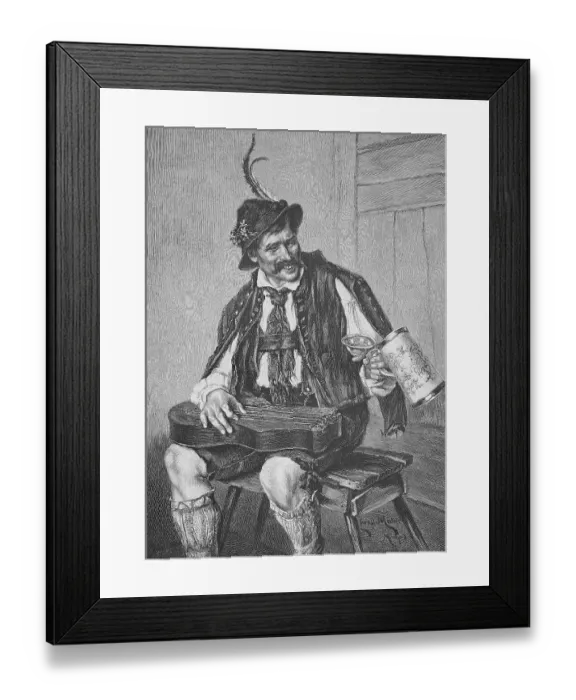 Framed Print : Bavarian musician with zither and beer mug, Bavaria, Germany, Historical, digital reproduction of an original 19th century painting Framed Print : Bavarian musician with zither and beer mug, Bavaria, Germany, Historical, digital reproduction of an original 19th century painting