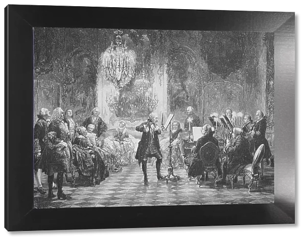 Flute Concerto in Sanssouci, Potsdam, Germany, Historic, digital reproduction of an original 19th-century master copy