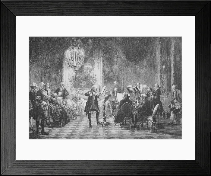 Framed Print : Flute Concerto in Sanssouci, Potsdam, Germany, Historic, digital reproduction of an original 19th-century master copy Framed Print : Flute Concerto in Sanssouci, Potsdam, Germany, Historic, digital reproduction of an original 19th-century master copy