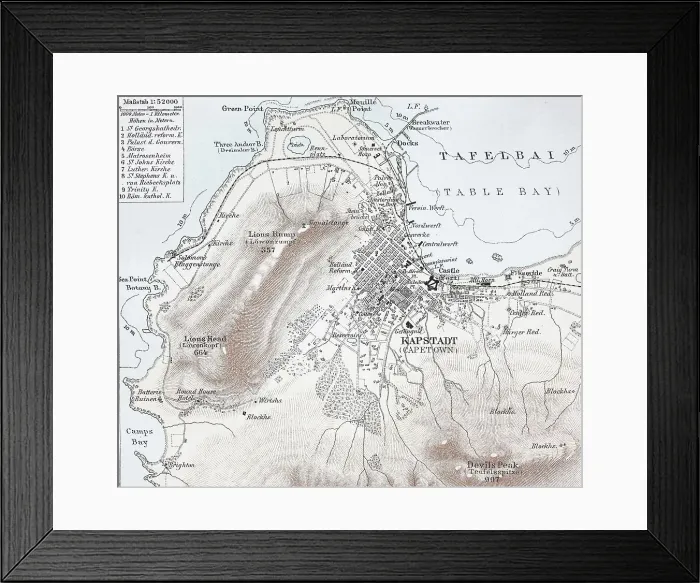 Framed Print : Historic Map of Cape Town, South Africa, Historic, digitally restored reproduction of an original 19th century map Framed Print : Historic Map of Cape Town, South Africa, Historic, digitally restored reproduction of an original 19th century map