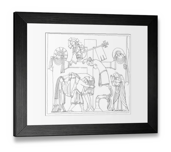 Framed Print : The Externsteine relief is a monumental relief depiction of the Descent from the Cross carved on the side of the Externsteine sandstone formation in the Teutoburg Forest, North Rhine-Westphalia, Germany, Historic