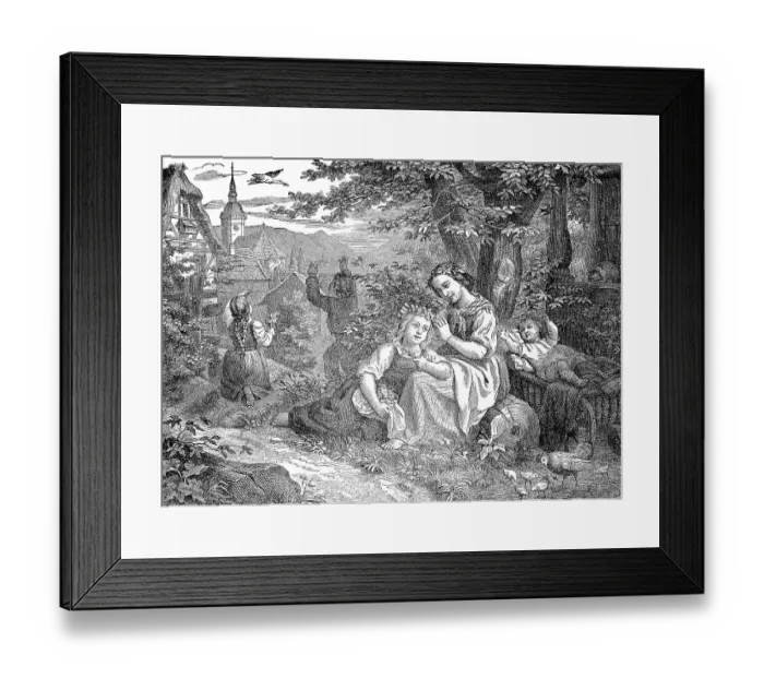 Framed Print : Pentecost outdoors, family with children in nature, family having a picnic with the children, 1881, Germany, Historic, digital reproduction of an original 19th-century image Framed Print : Pentecost outdoors, family with children in nature, family having a picnic with the children, 1881, Germany, Historic, digital reproduction of an original 19th-century image