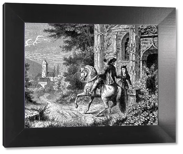 Farewell to the Lover on Horseback, 1881, France, Historic, Digital Reproduction of an Original 19th century Artwork