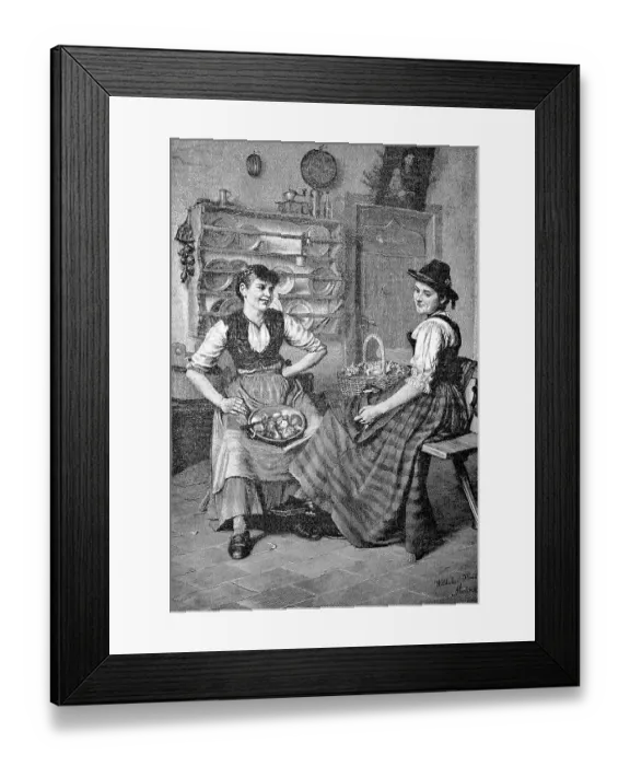 Framed Print : Two woman at work in the kitchen, cleaning vegetables, 1880, Austria, Historic, digital reproduction of an original 19th-century painting Framed Print : Two woman at work in the kitchen, cleaning vegetables, 1880, Austria, Historic, digital reproduction of an original 19th-century painting
