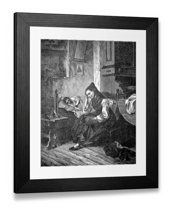 Framed Print : At the Sickbed, Mother Watching at the Bedside of the Sick Child, 1881, France, Historic, digital reproduction of an original 19th-century painting Framed Print : At the Sickbed, Mother Watching at the Bedside of the Sick Child, 1881, France, Historic, digital reproduction of an original 19th-century painting