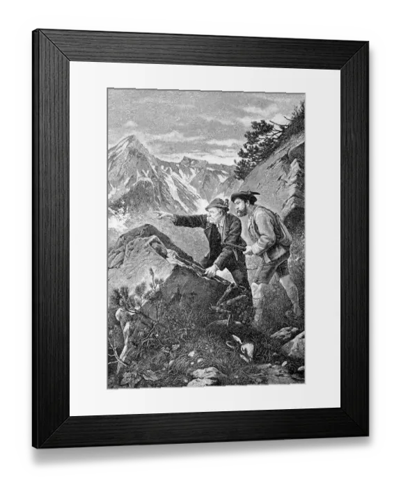 Framed Print : Two Men on a Game Hunt, 1881, Bavaria, Germany, Historic, digital reproduction of an original 19th-century painting Framed Print : Two Men on a Game Hunt, 1881, Bavaria, Germany, Historic, digital reproduction of an original 19th-century painting