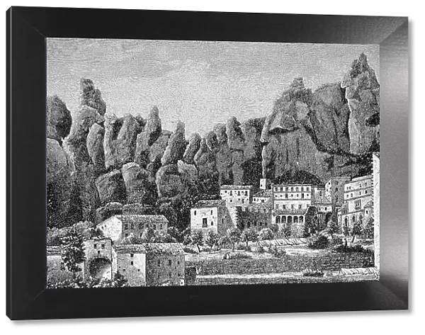 Montserrat Monastery, Spain, Historical, digital reproduction of an original from the 19th century
