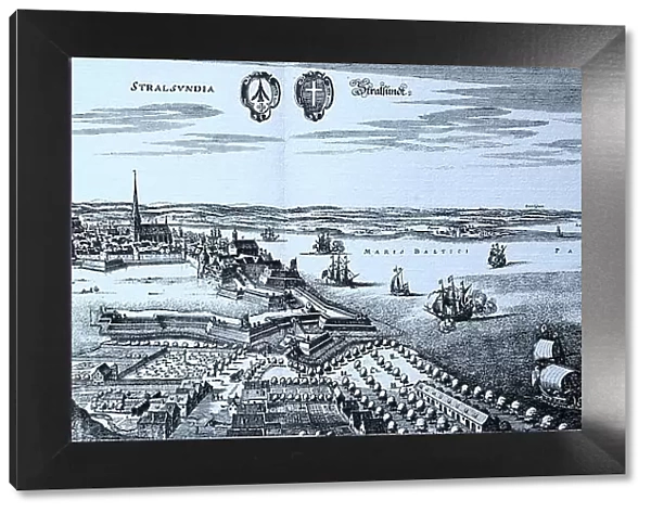 Stralsund in the Middle Ages, Mecklenburg-Western Pomerania, Germany, Historical, digital reproduction of an original from the 19th century, original date unknown