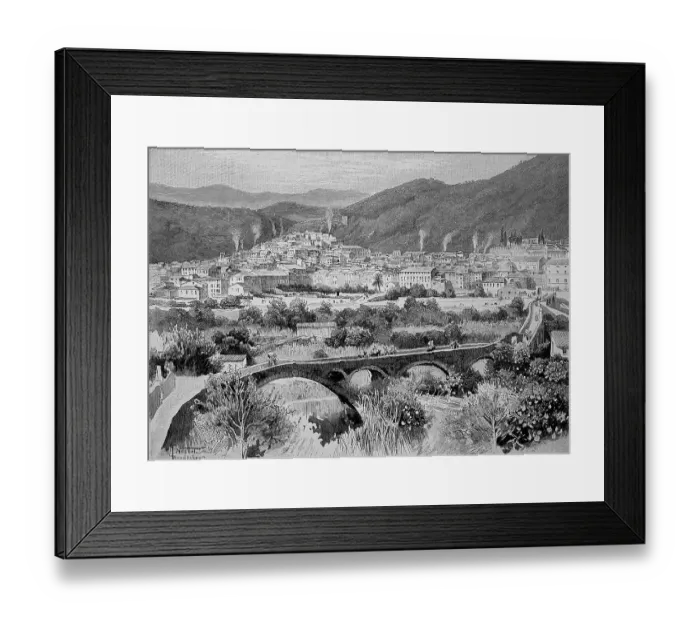 Framed Print : View of Taggia, Italian town in the region of Liguria, Italy, 1895, Historic, digital reproduction of an original 19th century artwork, original date unknown Framed Print : View of Taggia, Italian town in the region of Liguria, Italy, 1895, Historic, digital reproduction of an original 19th century artwork, original date unknown