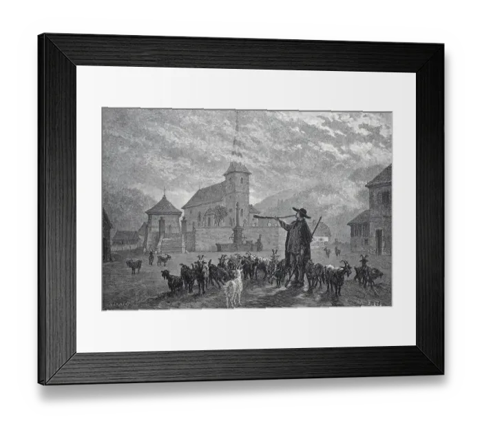 Framed Print : Goat herder in a village in Alsace, 1878, France, Historic, digitally restored reproduction of an original 19th-century painting Framed Print : Goat herder in a village in Alsace, 1878, France, Historic, digitally restored reproduction of an original 19th-century painting