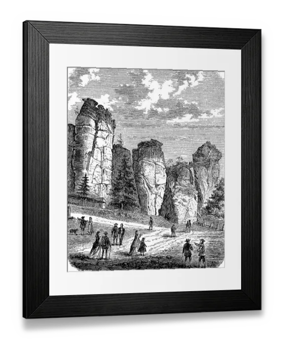 Framed Print : Externsteine in the Teutoburg Forest, North Rhine-Westphalia, Germany, in 1880, Historic, digitally restored reproduction of an original 19th-century painting Framed Print : Externsteine in the Teutoburg Forest, North Rhine-Westphalia, Germany, in 1880, Historic, digitally restored reproduction of an original 19th-century painting
